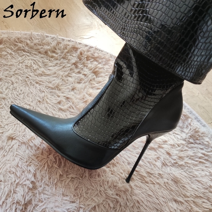 Sorbern Sexy Itlay Style Pointed Toe 12cm Metal Stilettos High Heel Ankle Boots Sissy Boy Shoes 0950