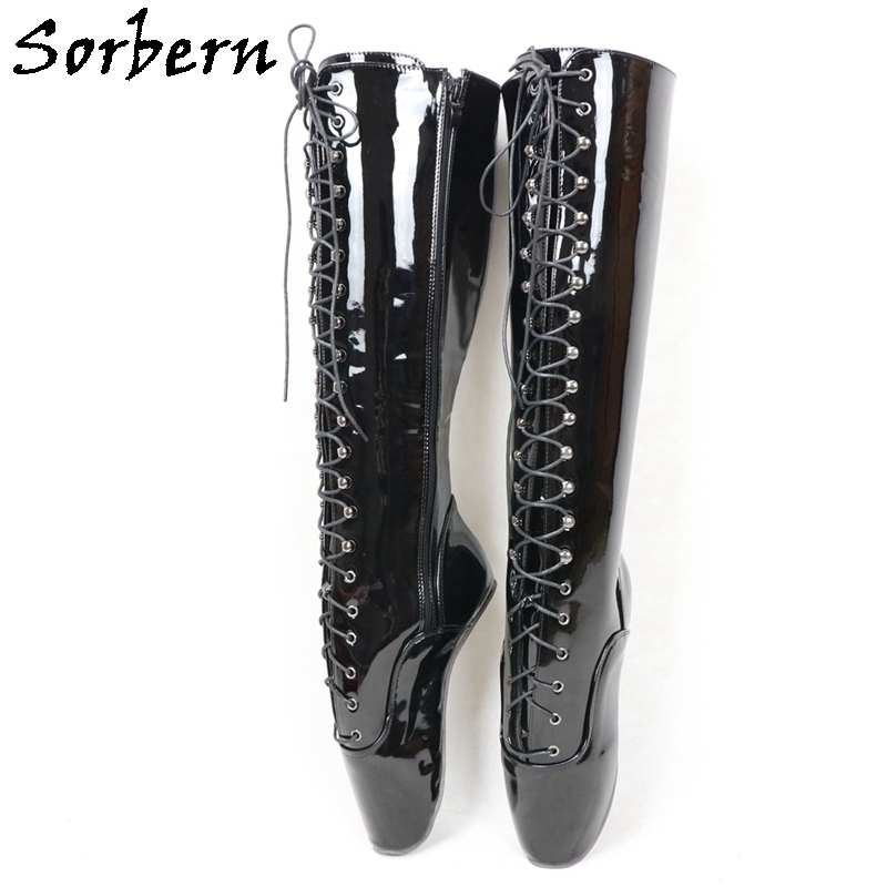 Sorbern Custom Calf Knee Boots For Women Ballet High Heels Sexy Pata Ballet Boots Cross Tied 