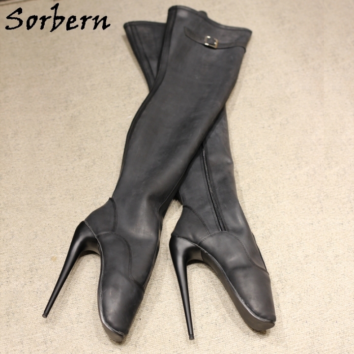 Sorbern Custom Latex Fetish Ballet Boots Mid Thigh High Unisex 7 Inch Heel Bdsm