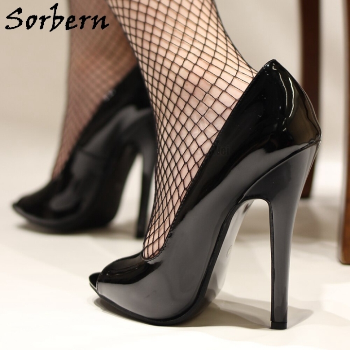 Sorbern Vintage Burlesque Heels Women Pump Peep Toe Slip On
