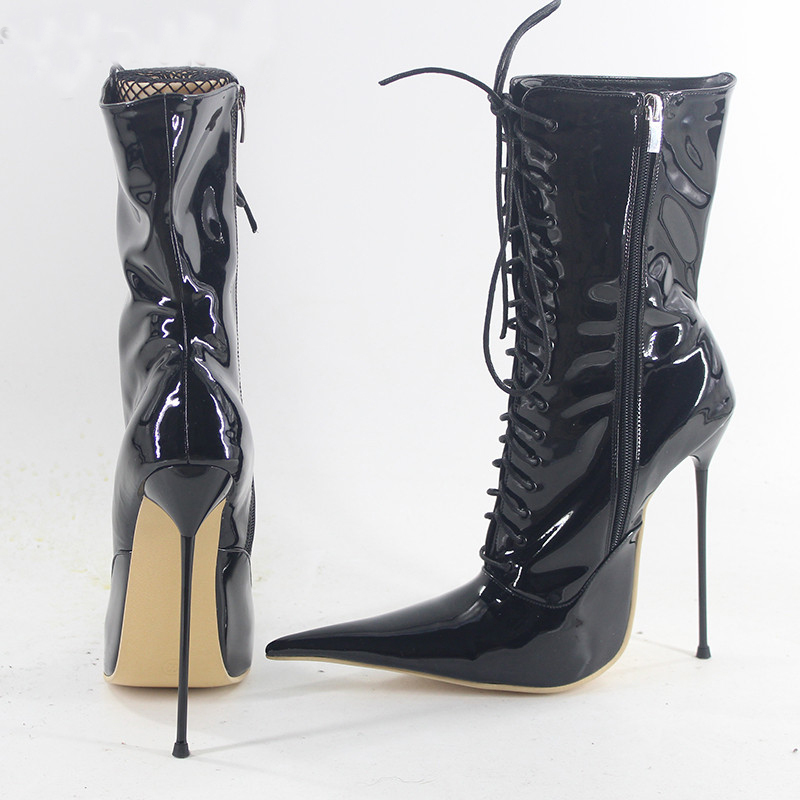 Sorbern Sexy Black Shiny Ankle Boots Italy Style Toes Booties