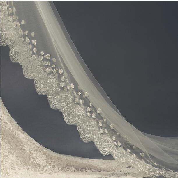 Ivory Extra Long Bridal Veils American Tulle 3M Cathedral Length Wedding Veil With Lace Soft Custom Made Length One-Layer Wedding Gown Veils