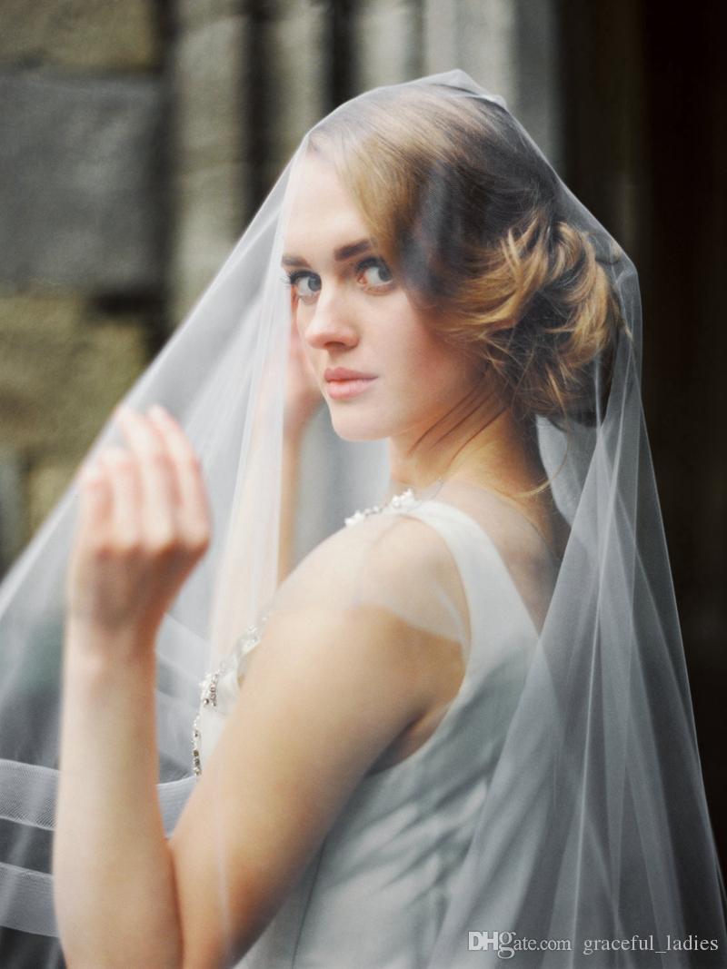 Double Horsehair Ribbon Wedding Veil With Blusher Fingetip Length Bridal Veils Custom Length Bridal Accessories Circle Drop Veils Luxury