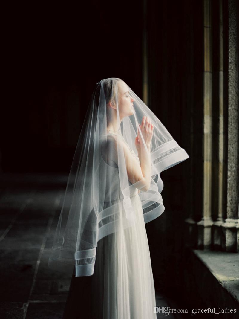 Double Horsehair Ribbon Wedding Veil With Blusher Fingetip Length Bridal Veils Custom Length Bridal Accessories Circle Drop Veils Luxury