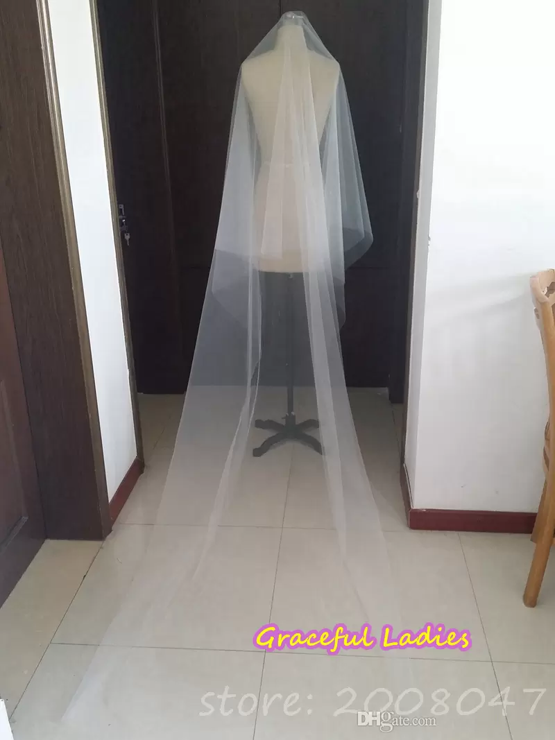 Single Layer Cathedral Length Bridal Veil With Metal Comb 108