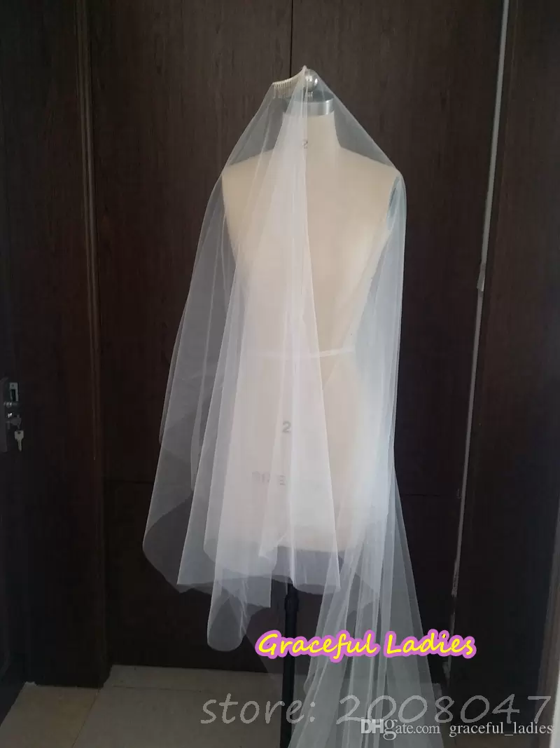 Single Layer Cathedral Length Bridal Veil With Metal Comb 108
