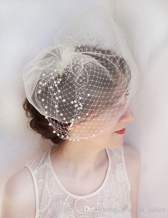Ivory Birdcage Veil Beaded Face Covers Wedding Veils Fascination Hat With Metal Comb Soft Illusion Tulle Birdcage Veil 2017 New