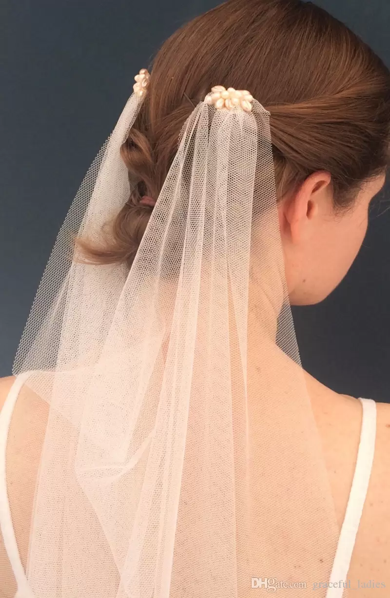 Pearl Drape Wedding Veil 1920s Style Bridal Veils Light Champagne tulle with Freshwater Pearls Vintage Beads Veils For Brides Custom Colors