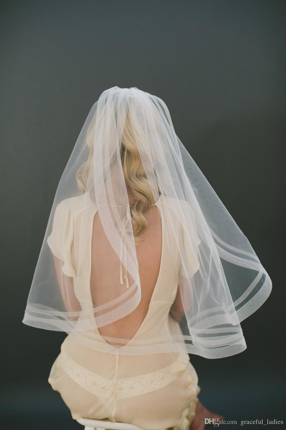 Romantic Ivory Blusher Drop Bridal Veil Wedding Cut Edge Wedding Accessories Soft Bridal Illusion Tulle Bridal Veils 2016 New