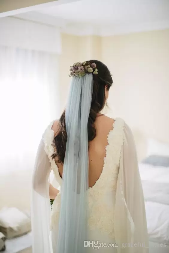 #Dust Blue Wedding Veil Ankle Length Bridal Veil With Gold Metal Comb Custom Colors 2017 New Soft Tulle Veil For Bride