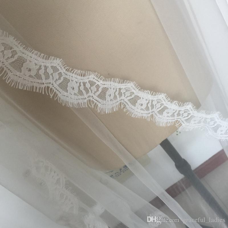 Ivory Lace Bridal Veils Extra Soft Nylon Tulle Lace Bride Bridal Wedding Veil Hand Made Sexy Bridal Veils One Layer Lace Applique Accessorie