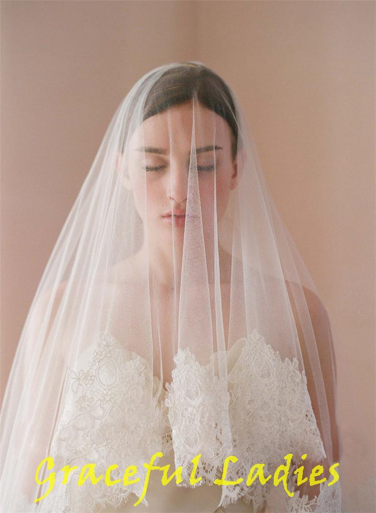 Sorbern  Ivory Lace Fingertip Wedding Veils Soft Tulle Bridal Gown Veil Single Layer Bridal Accessories Blusher Veils 1.7m Length 1.6m Width