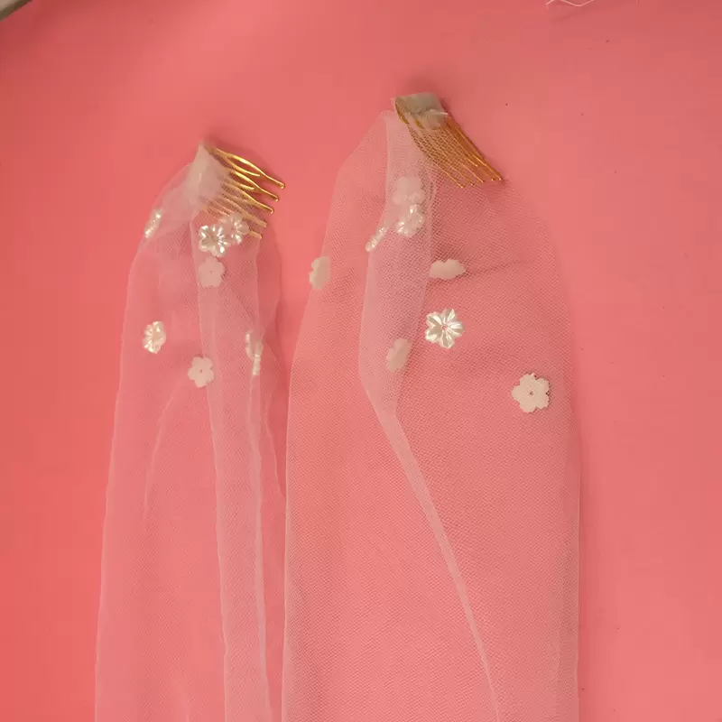 Sorbern  Silk Tulle Bandeau Birdcage Wedding Veil With Flowers Headband Veil Short Bridal Veils White/Ivory/Beige Tulle Birdcage Veils