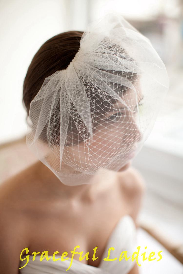 Sorbern Wedding Veils Double Layer Full Birdcage Veil Short Meshed Net Wedding Blusher Veil