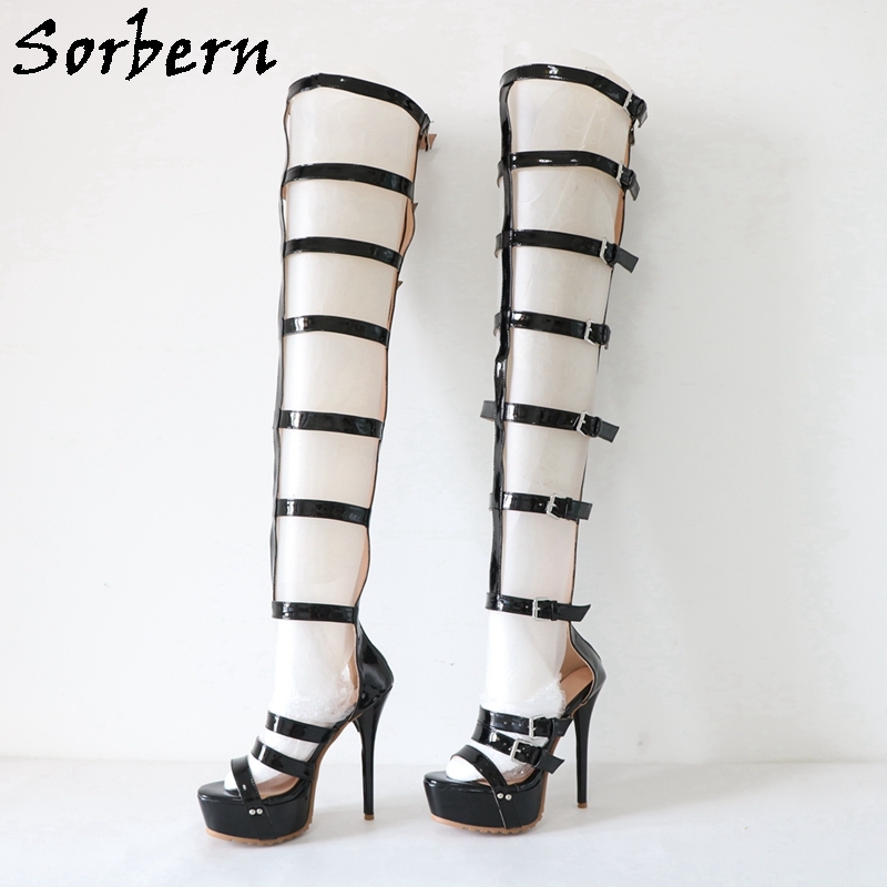 Sorbern Sexy Summer Shoes Woman Sandals Gladiator Style High Heels Platform Over The Knee Drag Queen