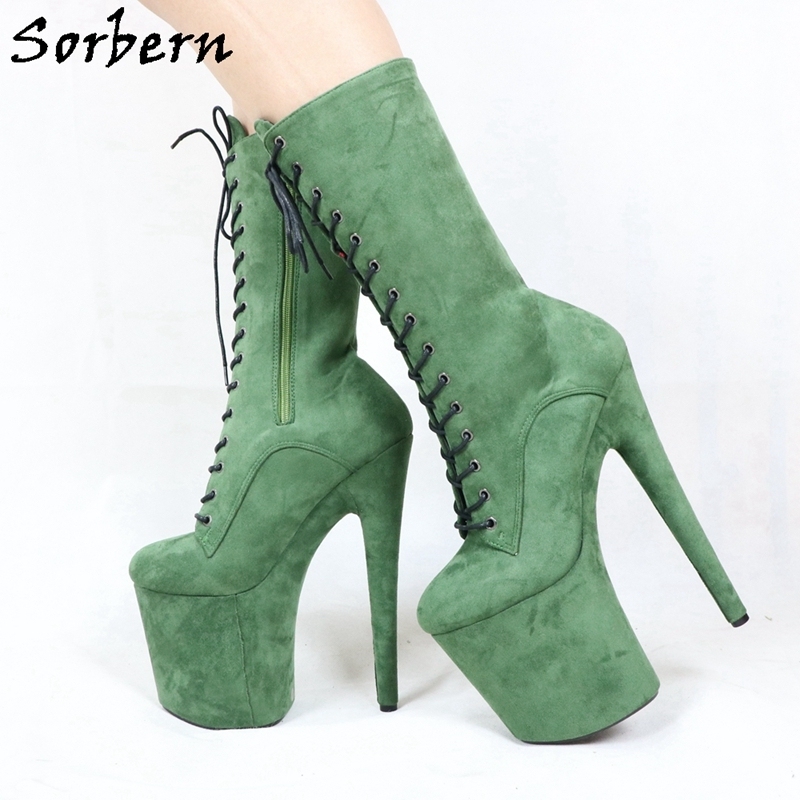 Sorbern Pale Green Ankle Boots Women For Pole Dancer Stripper Heels 15Cm 17Cm 20Cm 23Cm