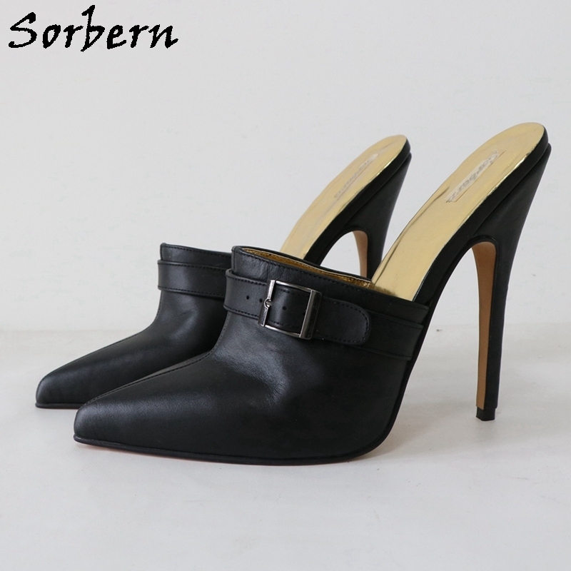 Sorbern Black Patent Real Leather Round Toe Women Pump Shoes High Heel Slip On 9700