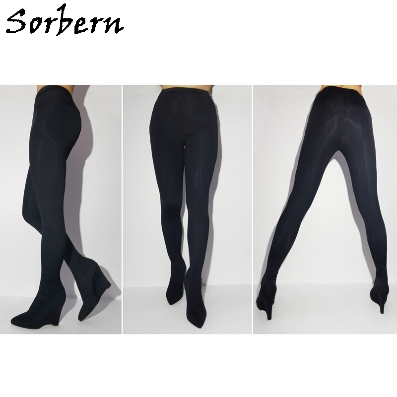 Sorbern Black Streched Women Boot Leggings Custom Size Streched Crotch High Heels Wedges Pant Boots 1664245010879 0