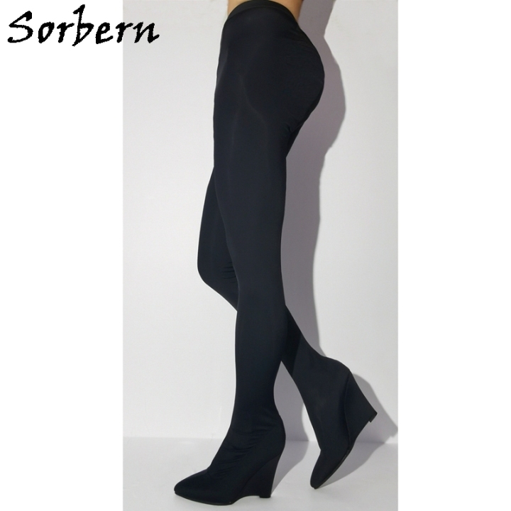 Sorbern Black Streched Women Boot Leggings Custom Size Streched Crotch High Heels Wedges Pant Boots 1664245010879 6.jpg w720