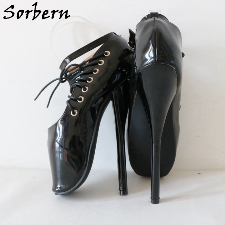 Sorbern Ballet High Heel Lace Up Ankle Strap Pump Shoe BDSM Pinup Unisex 18cm Heels Fetish Footwear