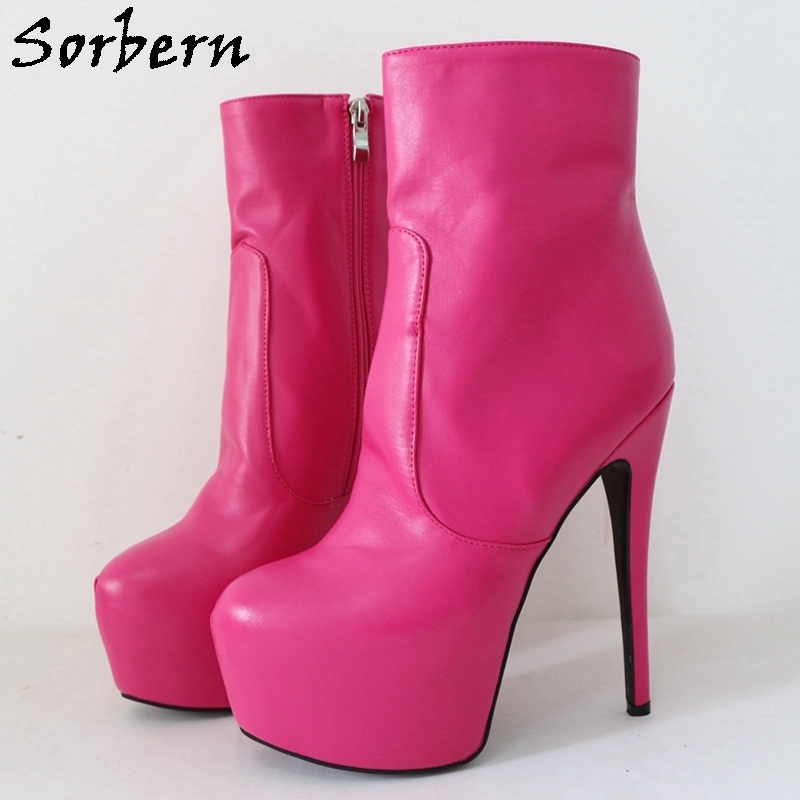 Sorbern Hot Pink Ankle Boots Women High Heel Sissy Boy Fetish Shoes Booties Invisible Platform Custom