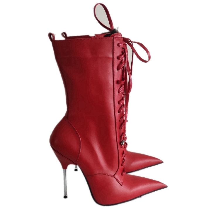 Sorbern Genuine Leather Cowboy Boots Women Wide Calf Slip On Block High Heel 14cm Size Us11 0061