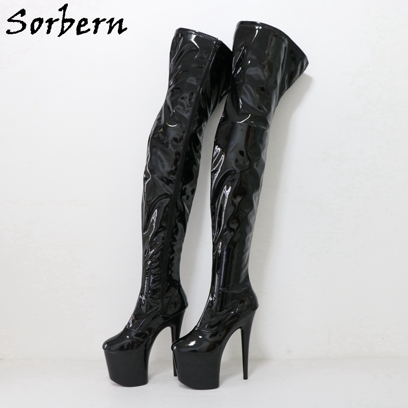 Sorbern Unisex 12Cm High Heel Boots Women Lockable Zipper Back