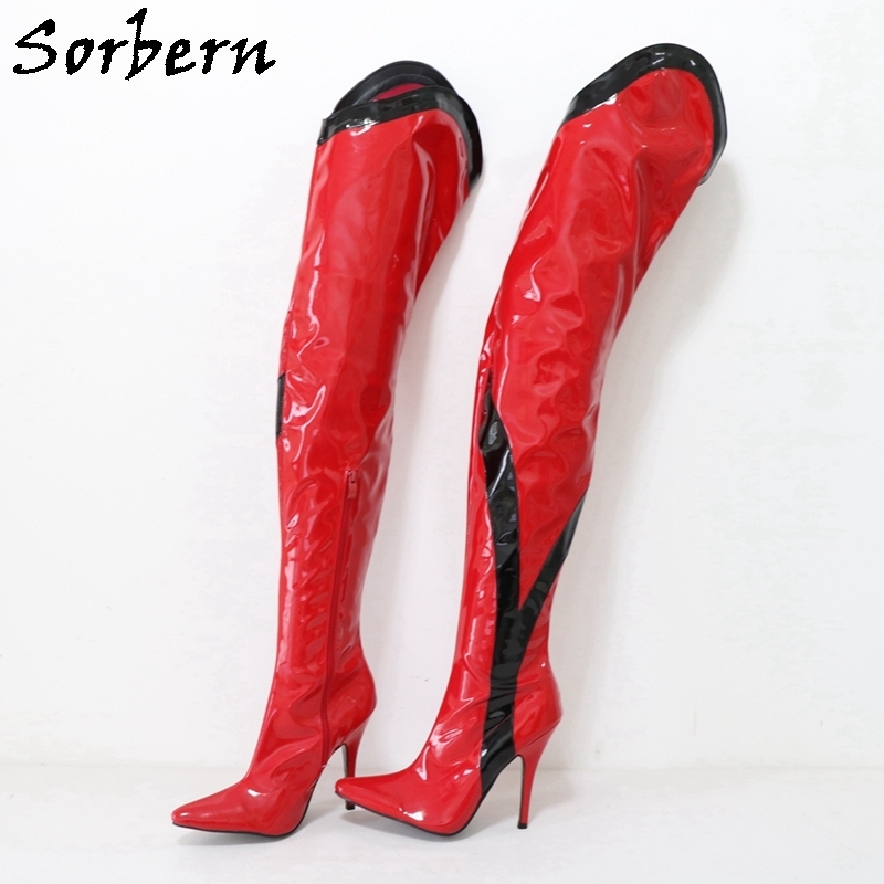 Sorbern Unisex 12cm High Heel Boots Women Lockable Zipper Back 