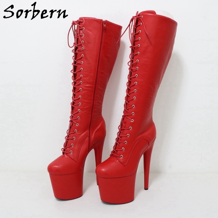 Sorbern Ultra High Platform Heels Boots For Women Lace Up Knee