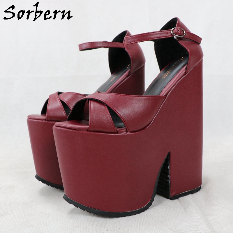 Sorbern Wine Red Ankle Strap Sandals Wedge Block Heels Platform Summer Shoes 1671521931356 0