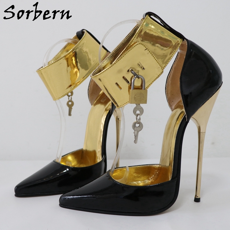 Sorbern Vintage 16Cm Black Pump Sissy Boy Crossdresser Stilettos High Heel  Ankle Strap With Lock