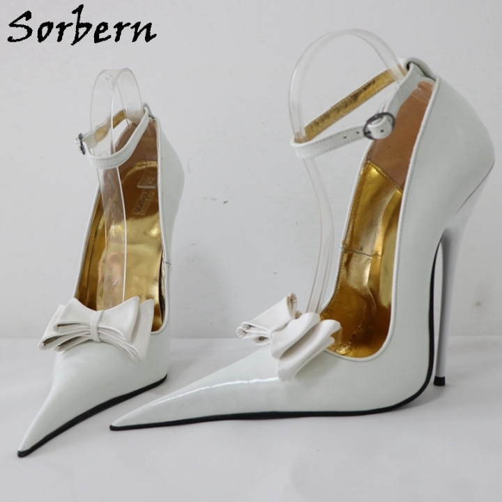 Sorbern White 16Cm Pump Women Bowknot Sissy Boy Crossdresser Stilettos High Heel Ankle Strap