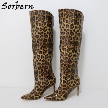 Sorbern Black Cow Real Leather Boots Women Wedges High Heel