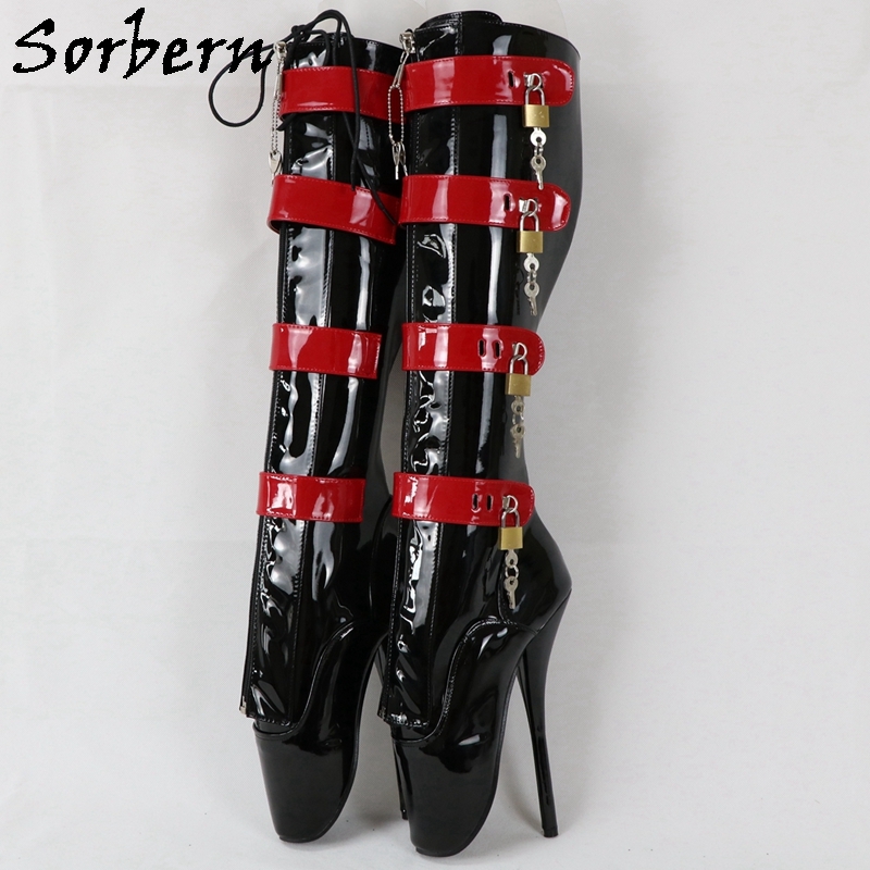 Sorbern Black Lockable Zippers 8 Straps Locks Ballet Boots Women Stilettos High HeelSorbern 174 Official