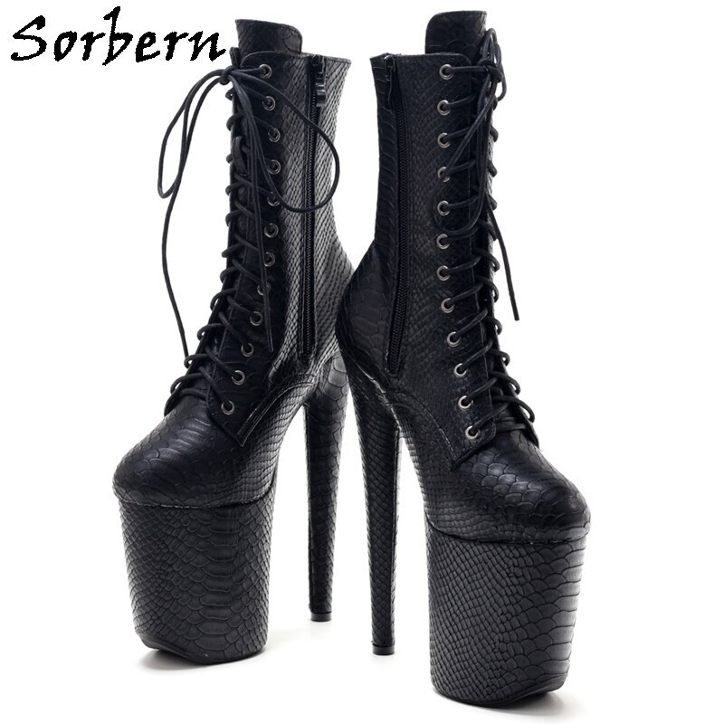 Sorbern Retro Snake Ankle Boots Women Exotic Pole Dancer Shoe Platform High Heels Lace Up Goth Shoes Stripper Heels More Colors