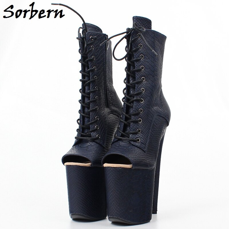 Sorbern Snakeskin Ankle Boots For Women Open Toe Custom Color 20CM High Heels Drag Queen Pole Dance Boots