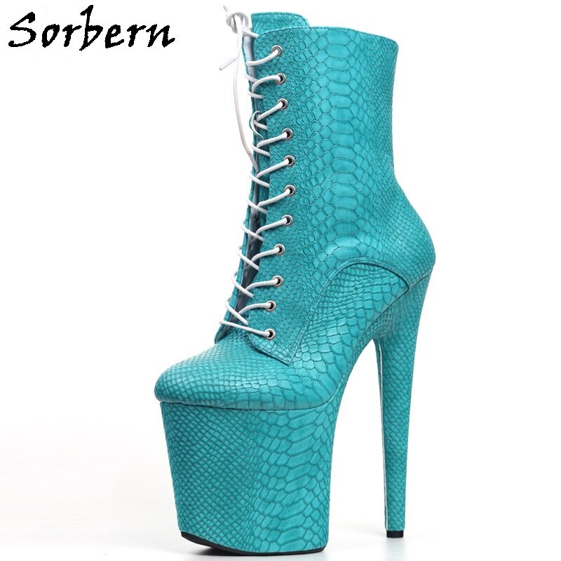 Sorbern Retro Snake Ankle Boots Women Exotic Pole Dancer Shoe Platform High Heels Lace Up Goth Shoes Stripper Heels More Colors
