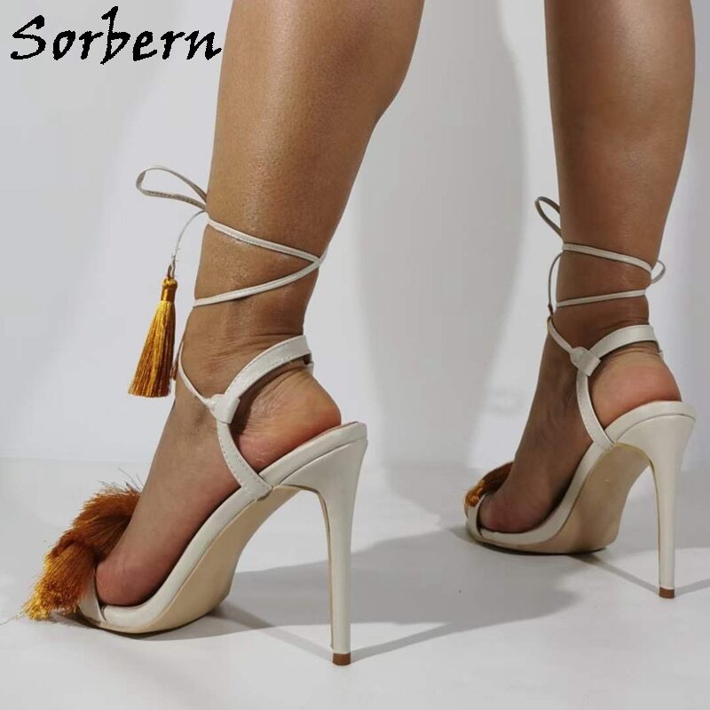 Sorbern Sexy Sandals Women Tassels Slingbacks Summer Shoes Evening Party Heels Gladiator Style Prom Stilettos Multi Colors