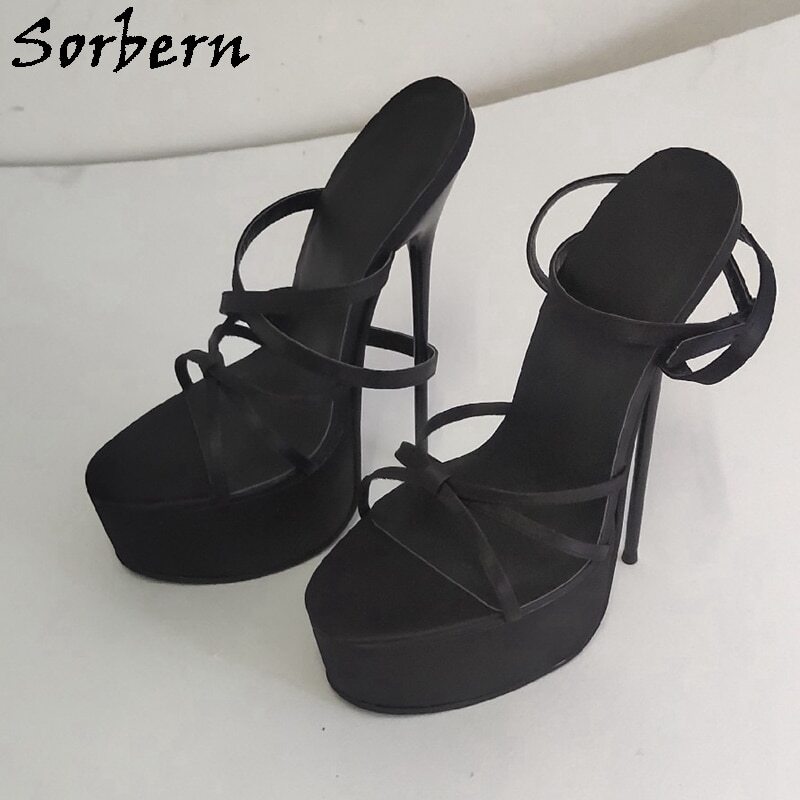 Sorbern 20Cm Metal Thin Heel Sandals Women Size Eu41 Ankle Straps Fetish Sissy Girls Slingback 6Cm Platform Custom Colors