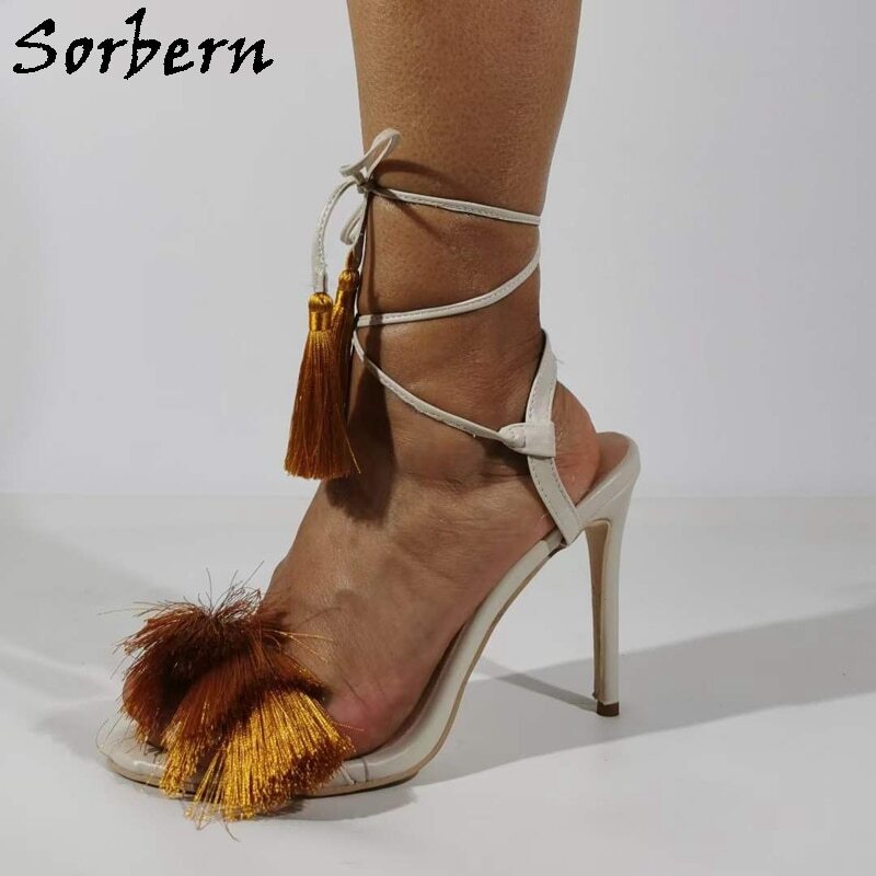 Sorbern Sexy Sandals Women Tassels Slingbacks Summer Shoes Evening Party Heels Gladiator Style Prom Stilettos Multi Colors
