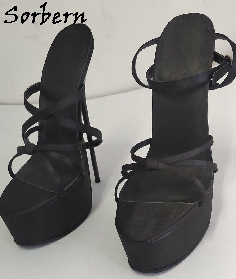 Sorbern 20Cm Metal Thin Heel Sandals Women Size Eu41 Ankle Straps Fetish Sissy Girls Slingback 6Cm Platform Custom Colors