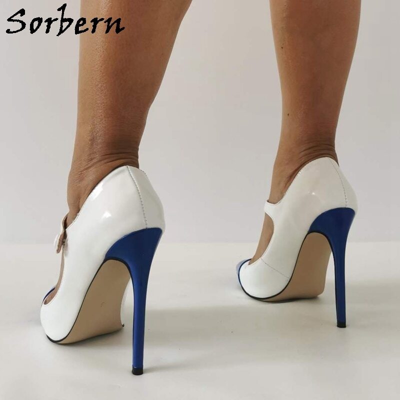 Sorbern Mary Janes White Women Pump Shoes Stilettos High Heel Pointed Toe Stilettos Multi Colors Blue And White Match