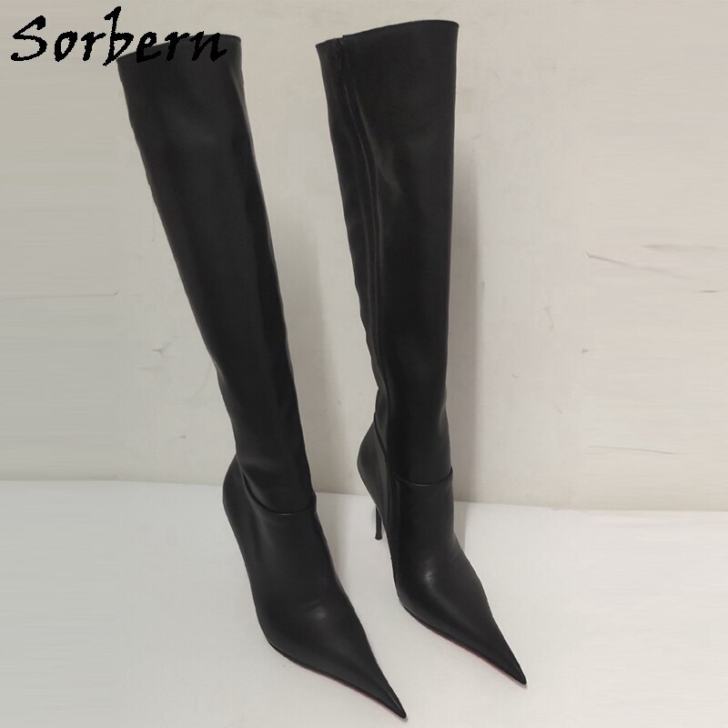 Sorbern Luxury Knee High Boots Long Pointed Toe 10Cm Metal High Heel Stilettos Sissy Boy Fetish Shoe Custom Shaft Lenght Width