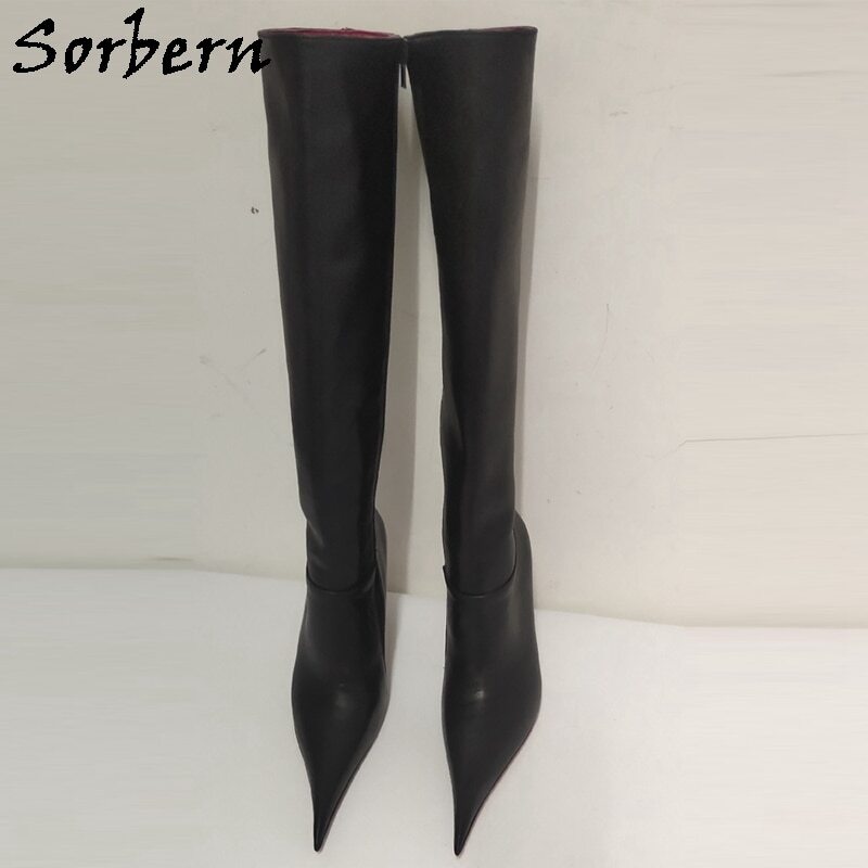 Sorbern Luxury Knee High Boots Long Pointed Toe 10Cm Metal High Heel Stilettos Sissy Boy Fetish Shoe Custom Shaft Lenght Width