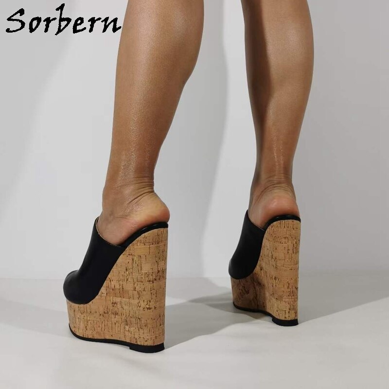 Sorbern Comfortable Black Women Slipper Outdoor Cork Wedge High Heels Platform Slip On Slides Summer Shoe Custom Multi Colors