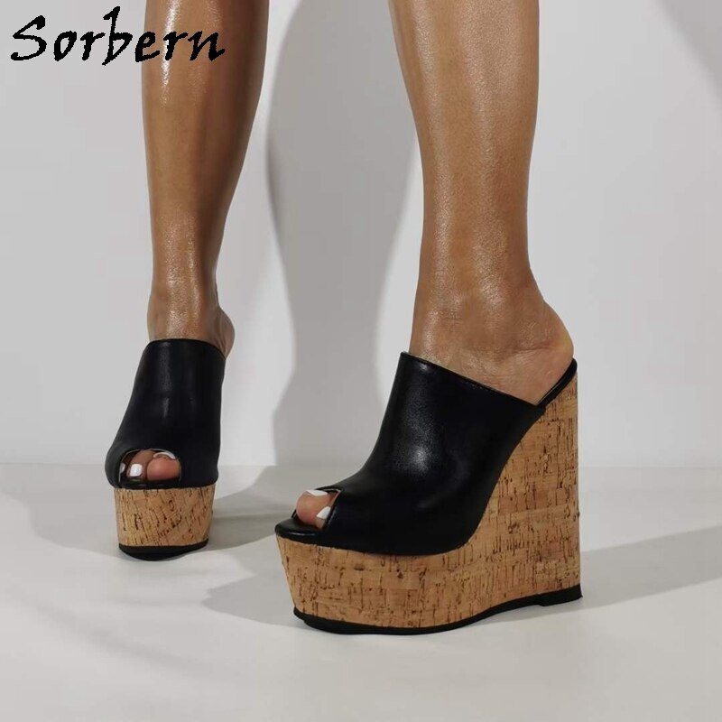 Sorbern Comfortable Black Women Slipper Outdoor Cork Wedge High Heels Platform Slip On Slides Summer Shoe Custom Multi Colors