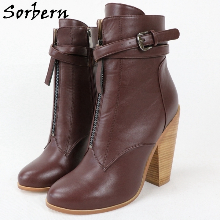 Brown Ankle Booties  Custom Pointed-Toe High Heel Boots