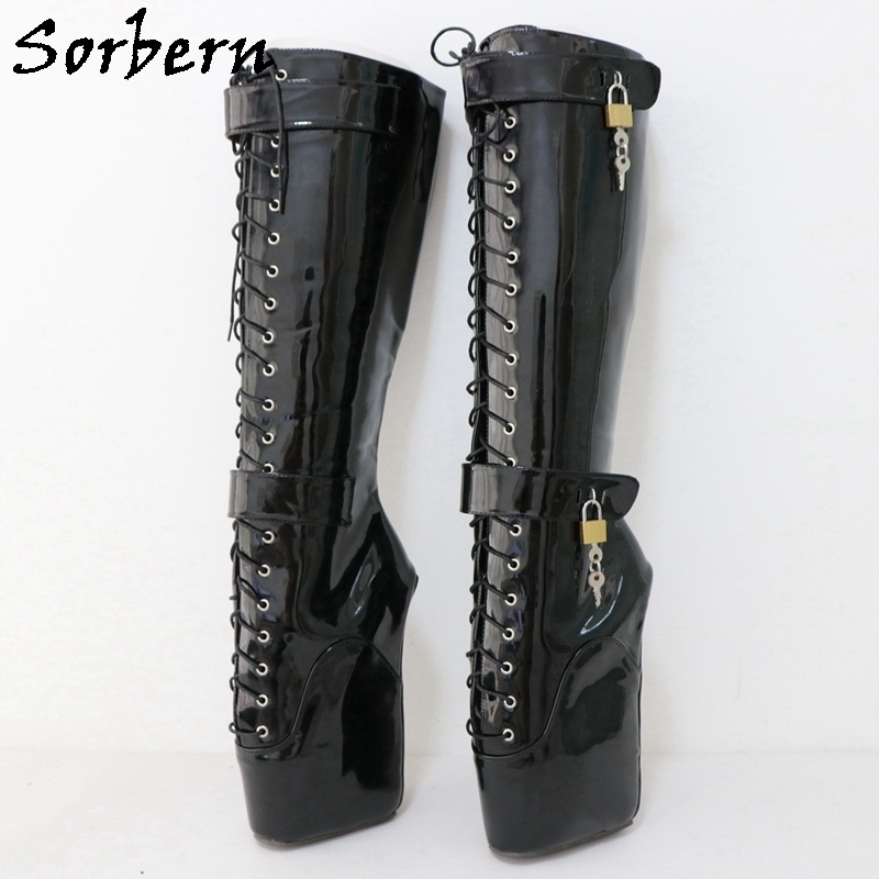 Sorbern Sexy Ballet Wedges Boots Women High Heels Dominatrix Heelless Knee Wedge BootsSorbern 174 Official