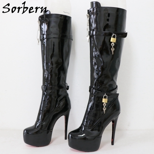 Sorbern 30Cm Wedges Boots Women Knee High Lace Up Buckle Straps