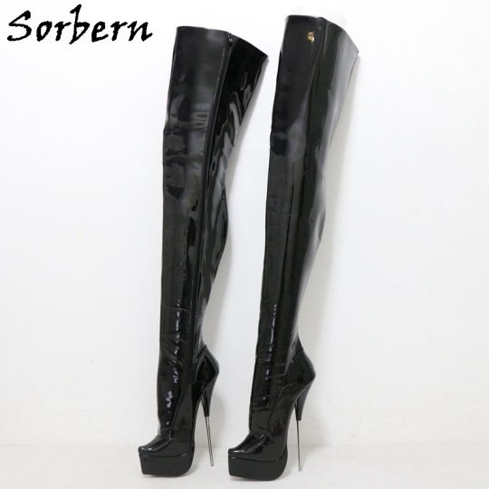 Sorbern Orange Ballet Boots Crotch Thigh High Fetish Shoes Stilettos